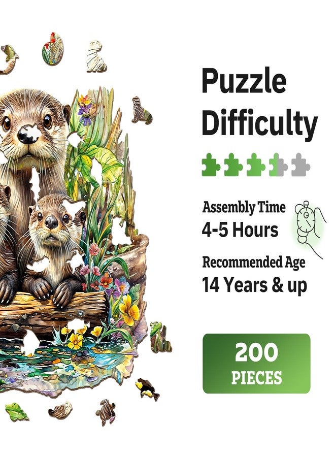 Jigfoxy Wooden Puzzles for Adults, Otter Wood Puzzle for Adults, Unique Animal-Shaped Wooden Jigsaw Puzzle, Christmas Thanksgiving Gifts for Puzzle Lovers, Family and Friends (M-11.4 * 10.9in-200pcs) - Image 2